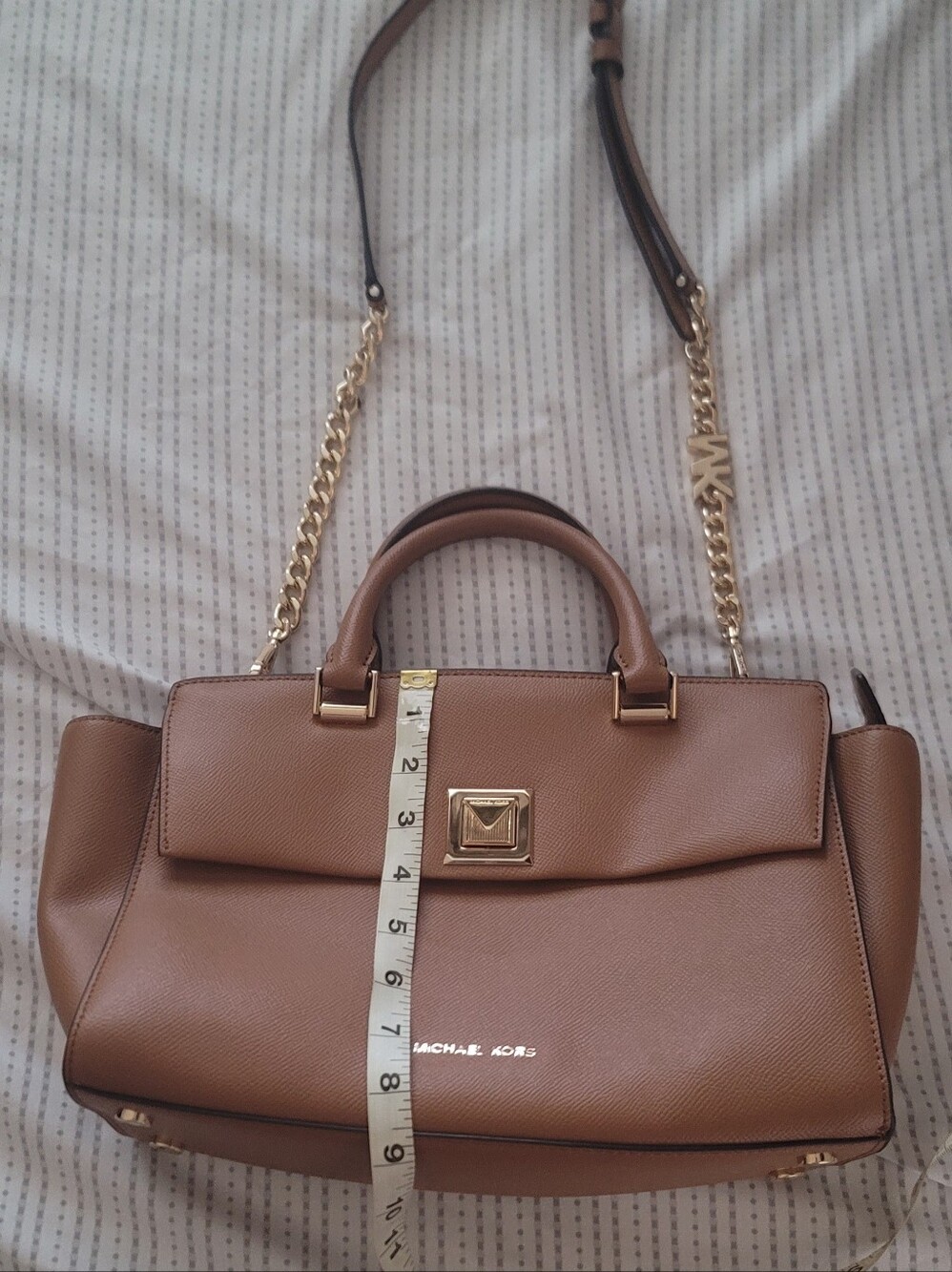 Michael Kors Tan Leather Satchel with Gold Chain Strap